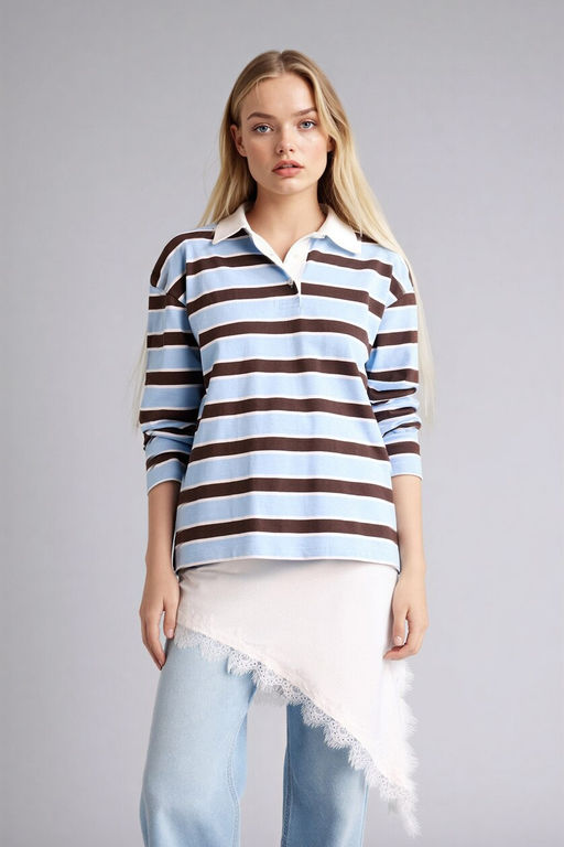 %100 Pamuk Loose F_t Polo Yaka Sweatshirt - Defacto фото 8