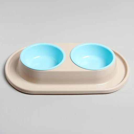 Миска для животных Мур-мяу 0,3л двойная на подставке, светло-бежевая - Пижон фото 2