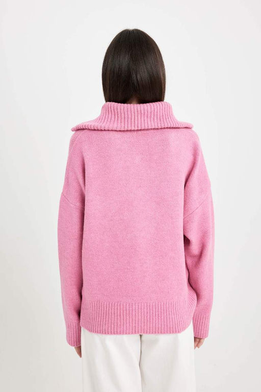 Трикотажный свитер оверсайз с широким кроем и половиной молнии с высоким воротником - Defacto фото 7