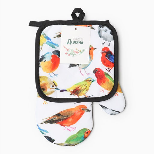 Кух. набор 2 пр. Доляна Птички прих. 17*17 см, вареж. 26*16 см,100% п/э  фото 4