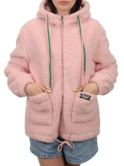 1006 PINK Куртка плюшевая демисезонная (65% хлопок, 35% полиэстер) оверсайз 44-54