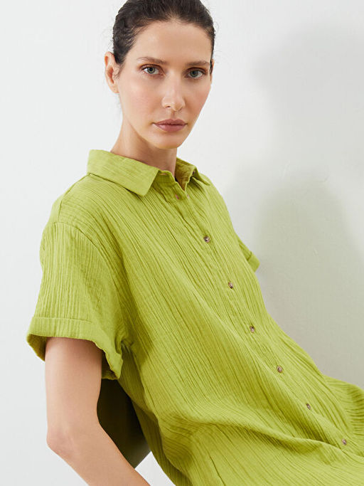 Dokulu Oversize M?slin G?mlek Elbise