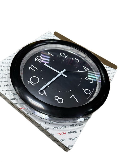 УЦЕНКА. Часы настенные Troyka (122201202) круглые, диаметр 30см, черная рамка : есть потертости