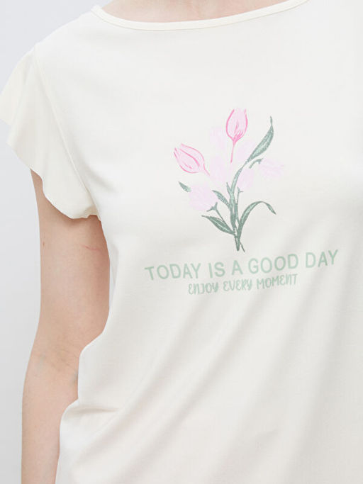 Bisiklet Yaka Bask?l? Kad?n Pijama Tak?m?