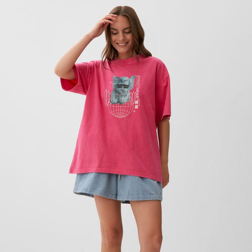 Футболка из вареного хлопка женская MIST Streetwear, розовая, размер S