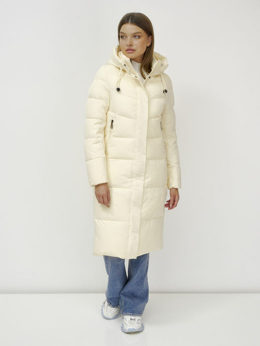 Пальто утепленное стеганное зимнее с капюшоном женское светло-бежевого цвета 9636_1SB - Mtforce фото 2