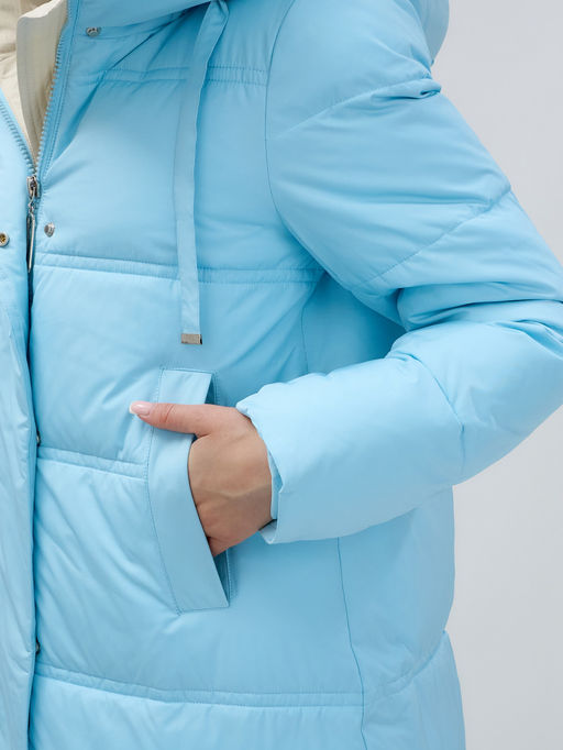Пальто утепленное стеганное зимнее с капюшоном женское голубого цвета 9625Gl - Mtforce фото 9