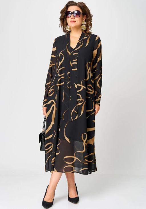 Платье EVA GRANT 7293 черный с принтом