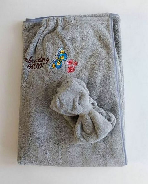 Комплект женский для бани и сауны Кокетка-СЕРЫЙ микрофибра 2 пр. (парэо +повязка на голову) - Лен поволжья фото 2