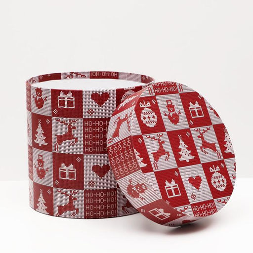 Набор круглых новогодних коробок 5 в 1 Вязаный 2, 23?23?25 - 15?15?15 см - UPAK LAND фото 3