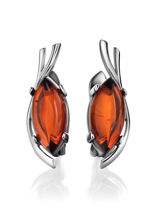 Ажурные серьги Ирис с коньячным янтарем