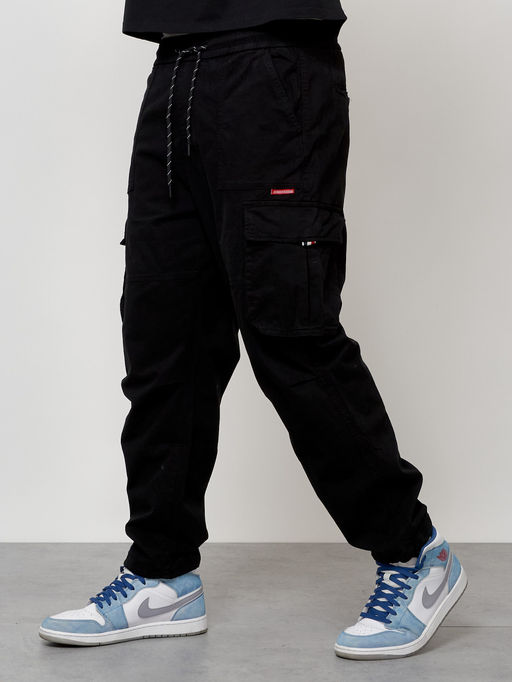 Джинсы карго мужские с накладными карманами черного цвета 2421Ch