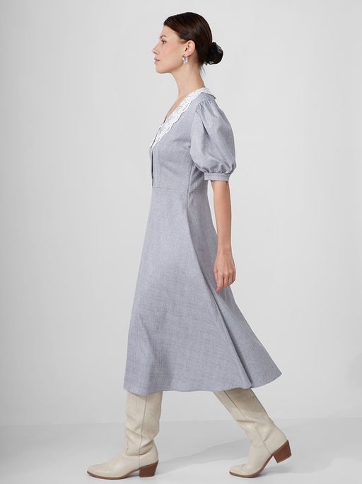 Платье с кружевным воротником OD-888-2 св.серый