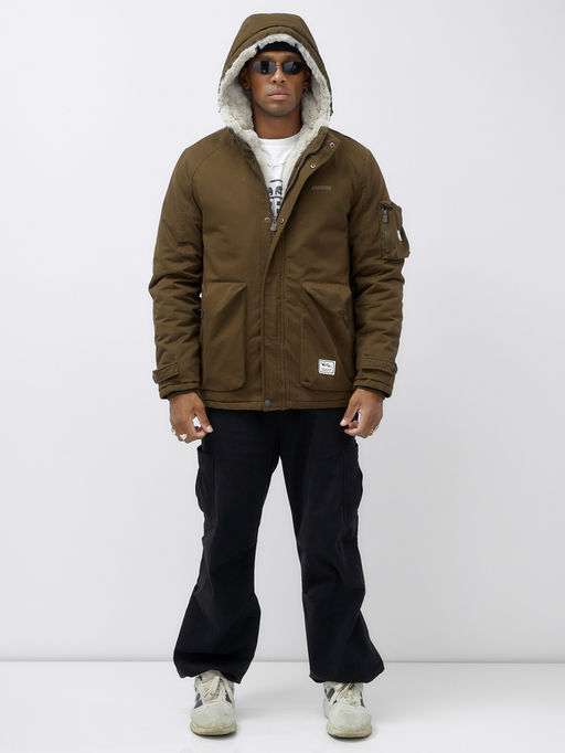 Куртка молодежная мужская зимняя с мехом темно-коричневого цвета 2611TK - Mtforce фото 6