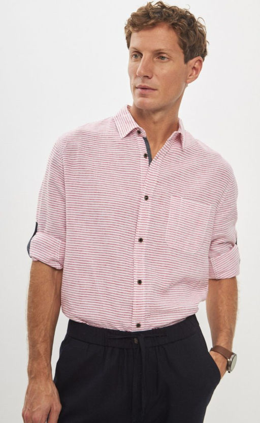 Рубашка д/р лен P411-0489 red