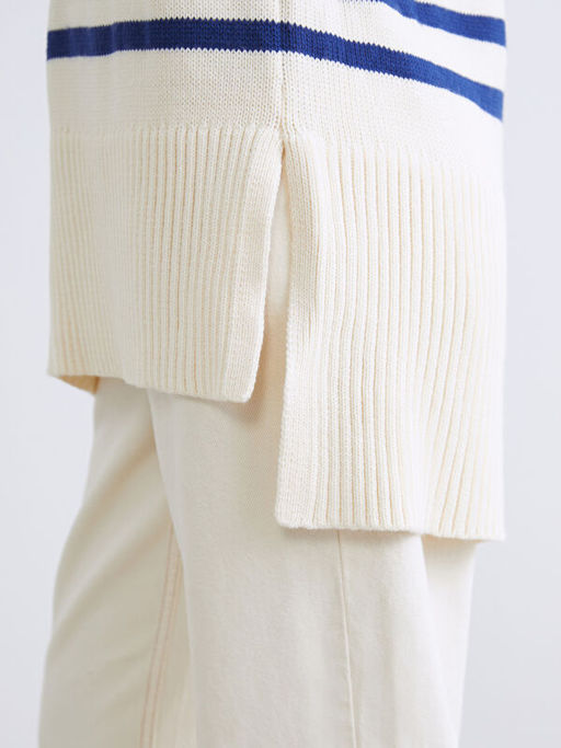 Bisiklet Yaka ?izgili Oversize Kad?n Triko Kazak