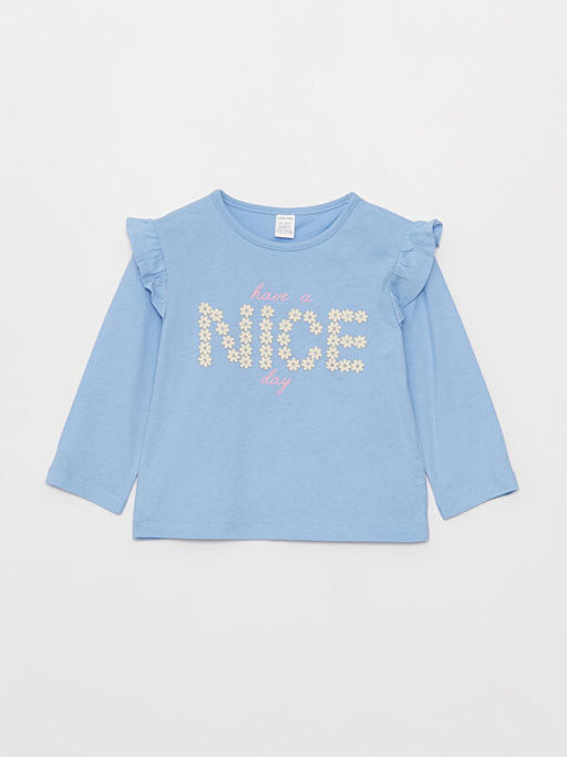 Bisiklet Yaka Uzun Kollu Bask?l? K?z Bebek Ti??rt 2li - Waikiki фото 2