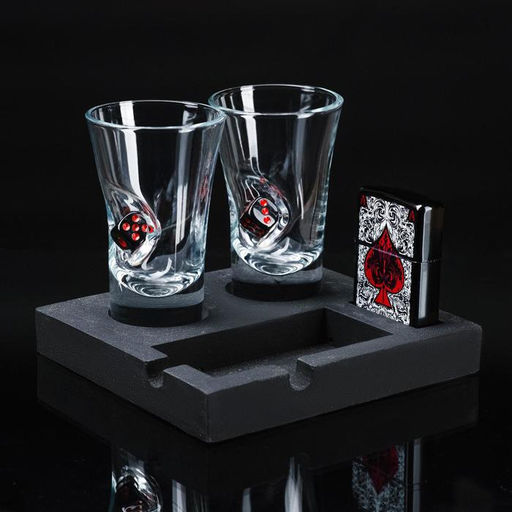 Подарочный набор «Непробиваемый»: 2 стопки 60 мл, зажигалка, подставка