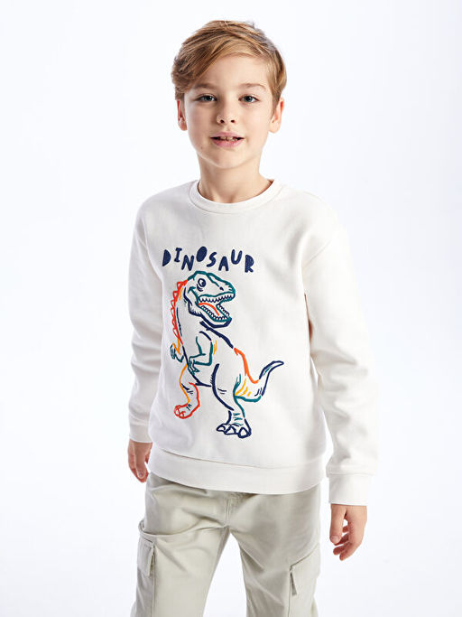 Bisiklet Yaka Bask?l? Uzun Kollu Erkek ?ocuk Sweatshirt