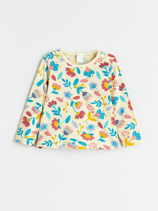 Bisiklet Yaka ?i?ekli K?z Bebek Ti??rt