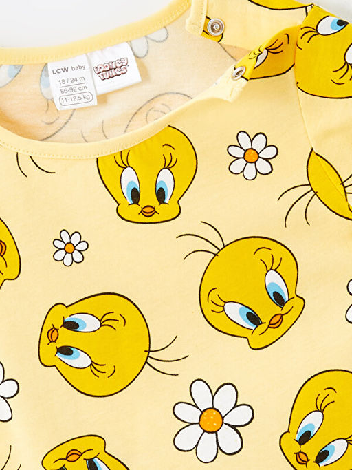 Bisiklet Yaka Tweety Bask?l? K?z Bebek ?ortlu Pijama Tak?m? - Waikiki фото 3