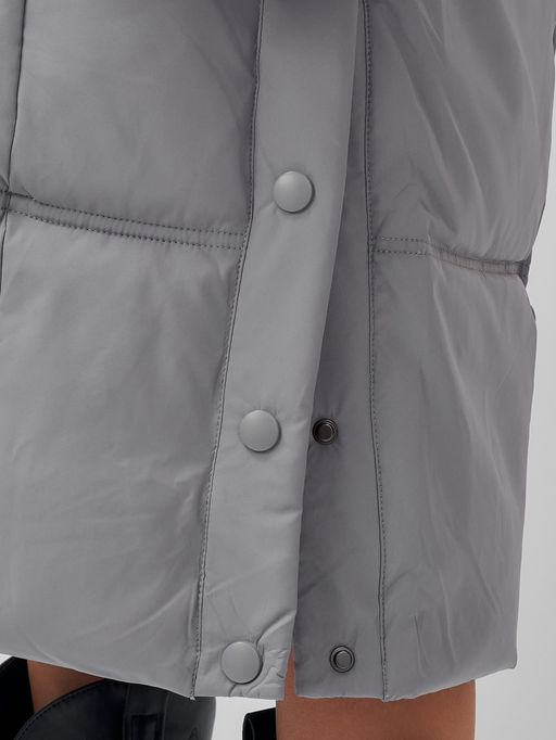 Пальто летучая мышь женское с капюшоном зимнее серого цвета 9619Sr - Mtforce фото 7