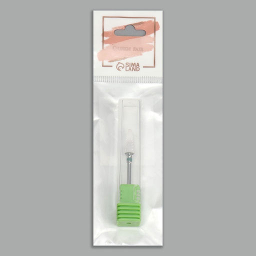 Фреза керамическая для маникюра «Конус скруглённый», крупная нарезка, 6×14 мм, в пластиковом футляре, белая