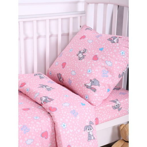 Постельное бельё BABY Зайки серые бело-розовый 112х147см, 110х150см, 60х60см, бязь 120г/м, , хлопок 100% - Атра фото 2