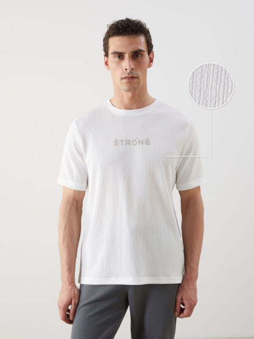 Bisiklet Yaka Bask?l? Erkek Dokulu Ti??rt