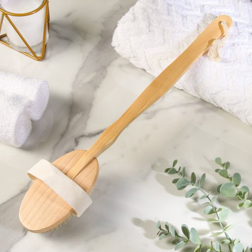 Щётка массажная для тела, из натуральной щетины, с ручкой, гладкая