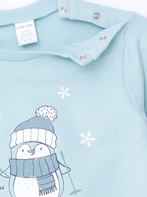 Bisiklet Yaka Uzun Kollu Bask?l? Erkek Bebek Sweatshirt 2li