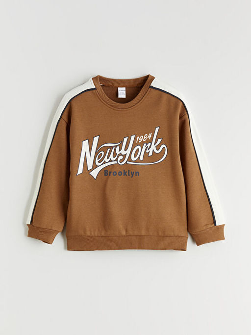 Bisiklet Yaka New York Bask?l? Erkek ?ocuk Sweatshirt