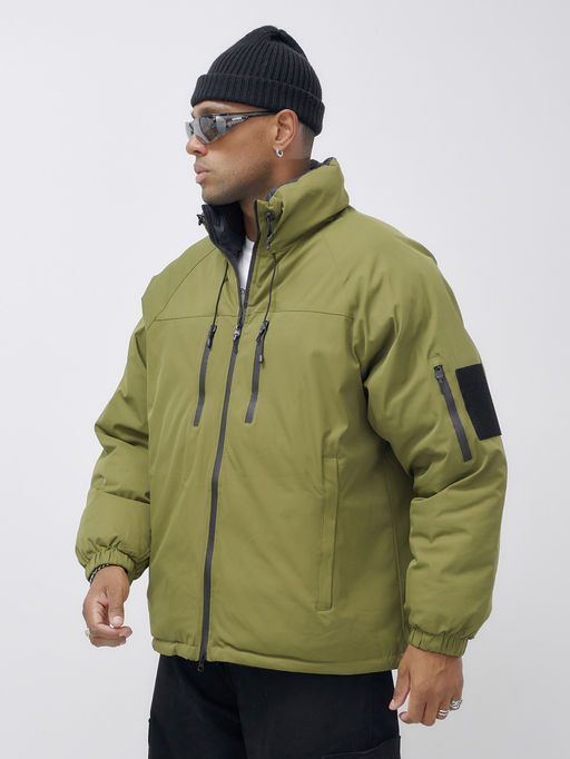 Куртка двухсторонняя мужская молодежная зимняя зеленого цвета 25308Z