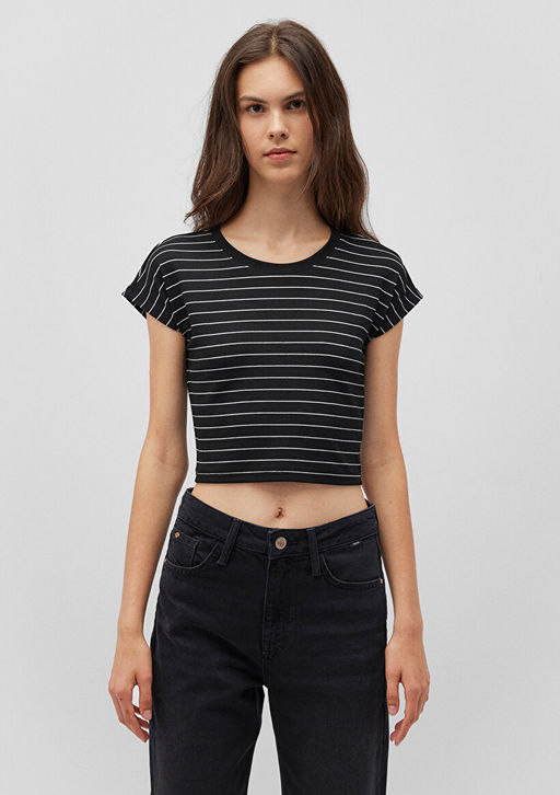 Siyah Cizgili Basic Tisort - Mavi фото 3