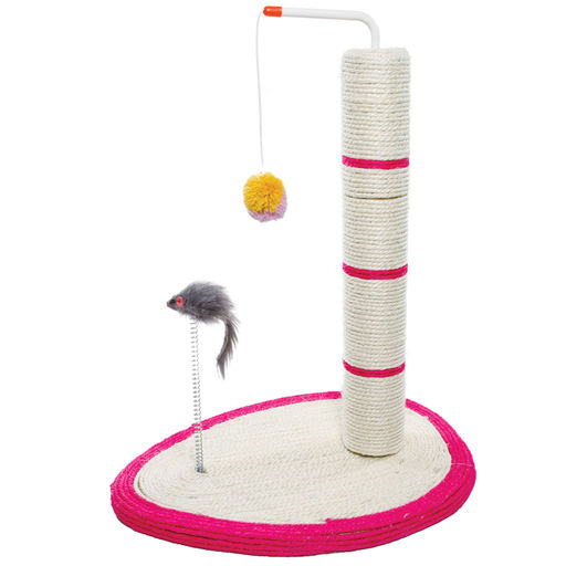 Когтеточка из сизаля "Столбик №205" с мышкой на пружине и шариком, 400*300*490мм