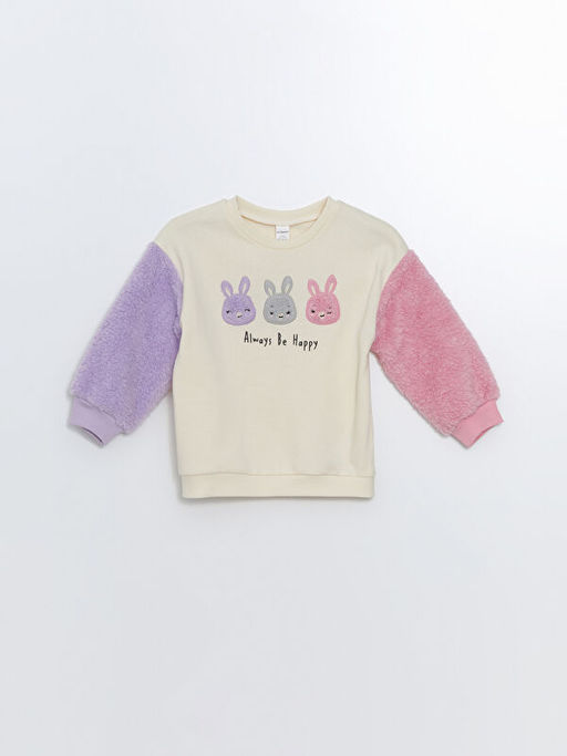 Bisiklet Yaka Kal?n Bask?l? K?z Bebek Sweatshirt