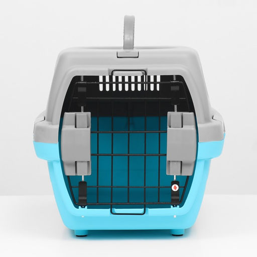 Переноска пластиковая Неон 48х32х29,5 см, вес животного до 12 кг, серо-голубая - Пижон фото 2