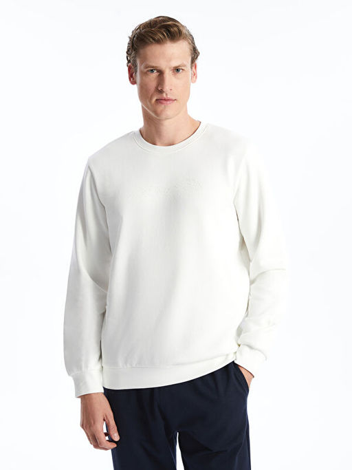 Bisiklet Yaka Bask?l? Erkek Kal?n Sweatshirt