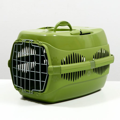 Переноска для животных до 12 кг Пижон 49х33х32см, металлическая дверь, оливковая  фото 2