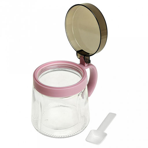 Кувшин (емкость) стеклянный для масла, уксуса и молока 0,65л, д9,5см, h18см + банка стеклянная для специй 0,4л, д9,5см, h10,7см, с ложкой, пластмассовые цветные крышки с ручкой, в цветной коробке (Китай) - Домашняя мода фото 5