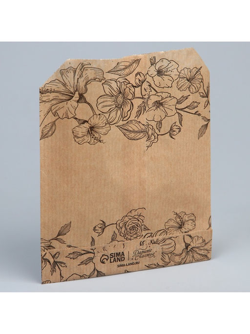 Цена за 50 шт. Пакет бумажный фасовочный, упаковка, крафт, Цветочки 13?16 см без окна