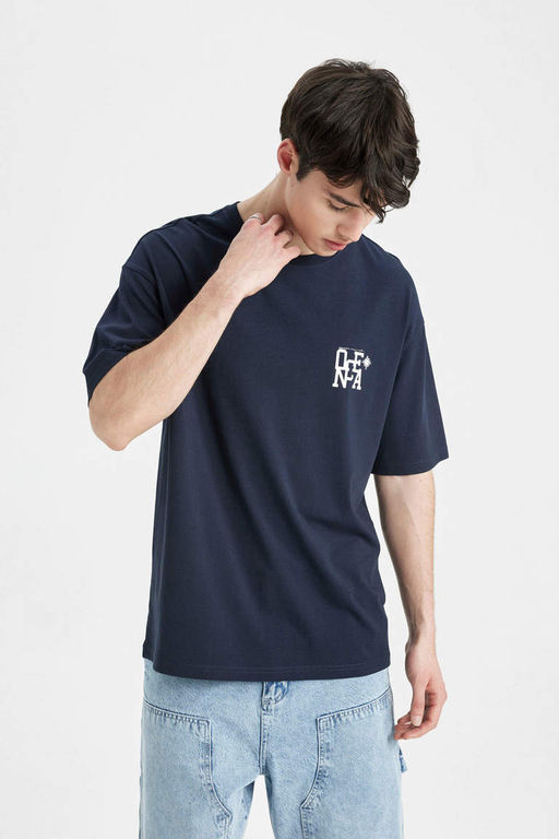Comfort Regular Fit Rahat Kal?p Bisiklet Yaka Bask?l? K?sa Kollu Tisort - Defacto фото 2