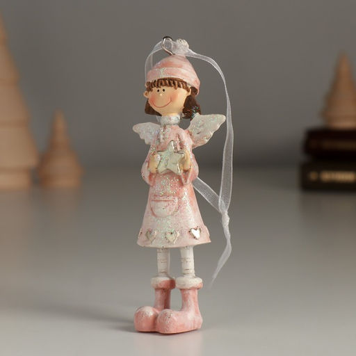 Фигурка - подвеска полистоун «Девочка-ангел со звёздочкой в руках», ёлочная игрушка, 4.5×2.5×10.5 см