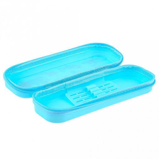 Пенал 22х8,5х5см "Зоопарк" 1 отделение, пластик, на молнии, цвет - голубой, в п/эт пакете (Китай)