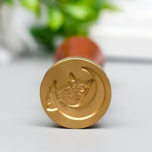 Печать для сургуча с деревянной ручкой «Филин на месяце», 9×2.5×2.5 см