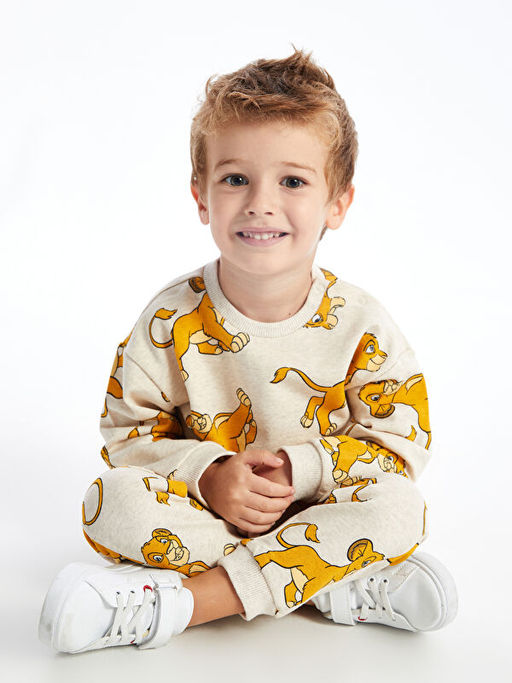 Bisiklet Yaka Aslan Kral Bask?l? Uzun Kollu Erkek Bebek Sweatshirt ve E?ofman Alt? 2li Tak?m