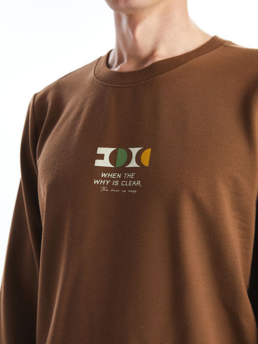 Bisiklet Yaka Uzun Kollu Bask?l? Erkek Sweatshirt