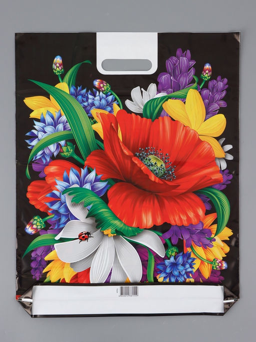 Цена за 25 шт. Пакет "Мак, полиэтиленовый с вырубной ручкой 41х51х4 80мкм