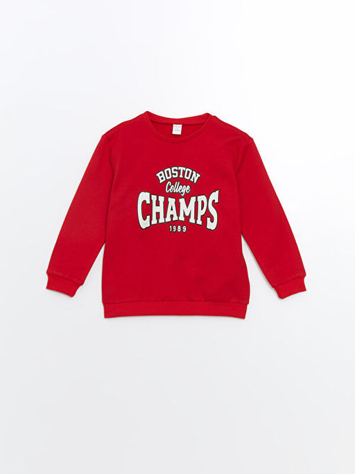 Bisiklet Yaka Bask?l? Erkek Bebek Sweatshirt