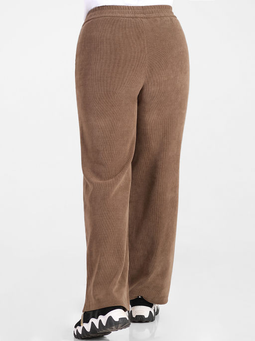 Брюки из микровельвета прямые коричневые женские - Almond фото 6